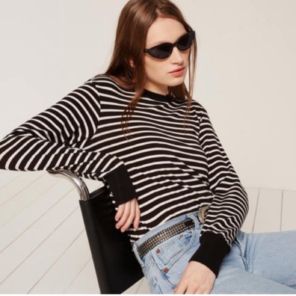 Reformation Ryan Black and White Striped Long Sleeve Sweater
